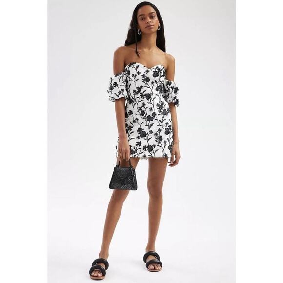 Anthropologie Applique Sabrina Mini Dress Sz 10 White Black - Picture 11 of 11